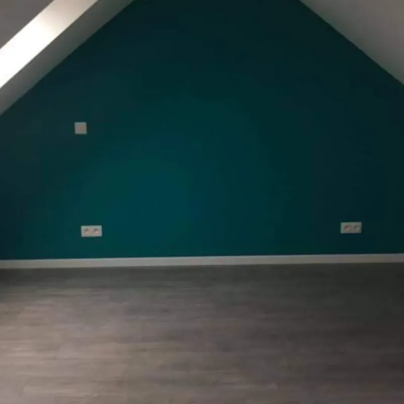 Mur peint en vert profond sous rampant par ATM Rénovation